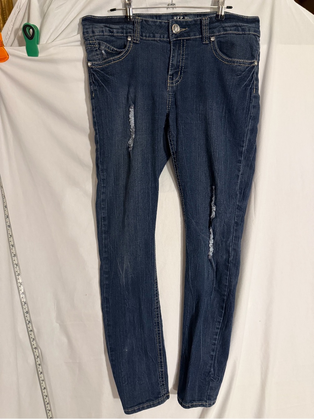 #539 VIP Women’s Dark Blue Skinny Jeans - Distressed Stretch Denim